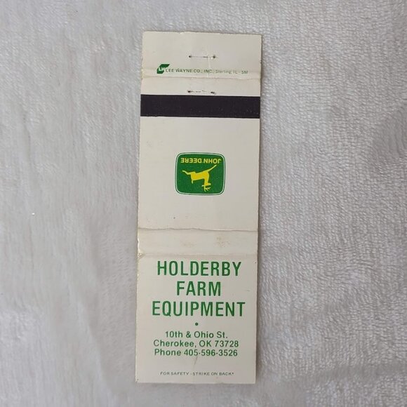 Matchbook Cover Holderby Farm Equipment Cherokee OK Oklahoma John Deere - Picture 3 of 4